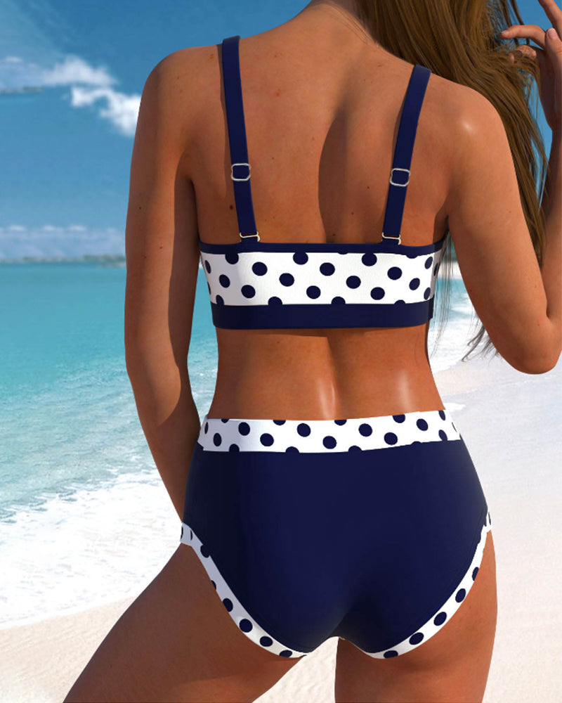 Lisa - Bikini de talle alto con lunares y diseño patchwork