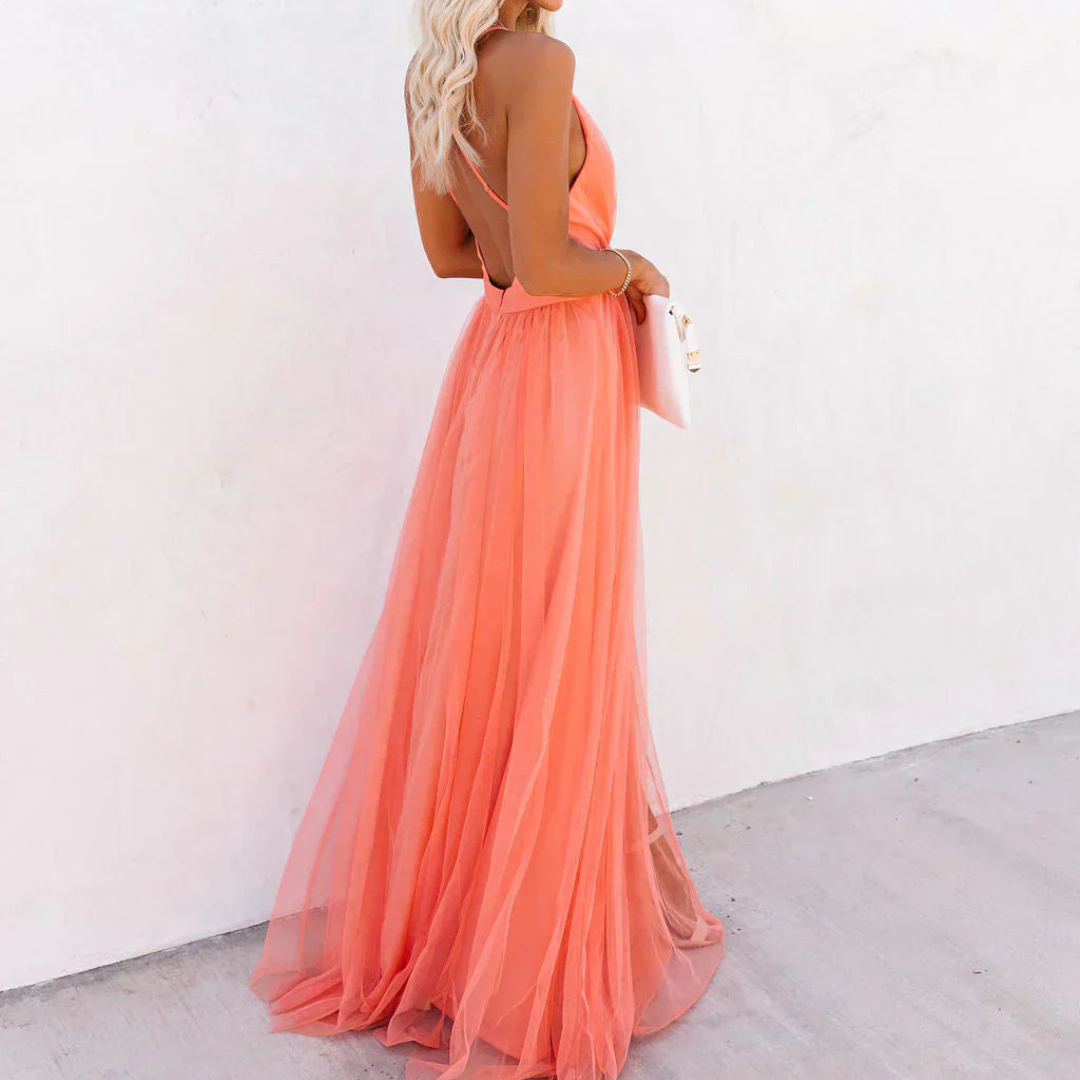Alina- Vestido largo en color coral