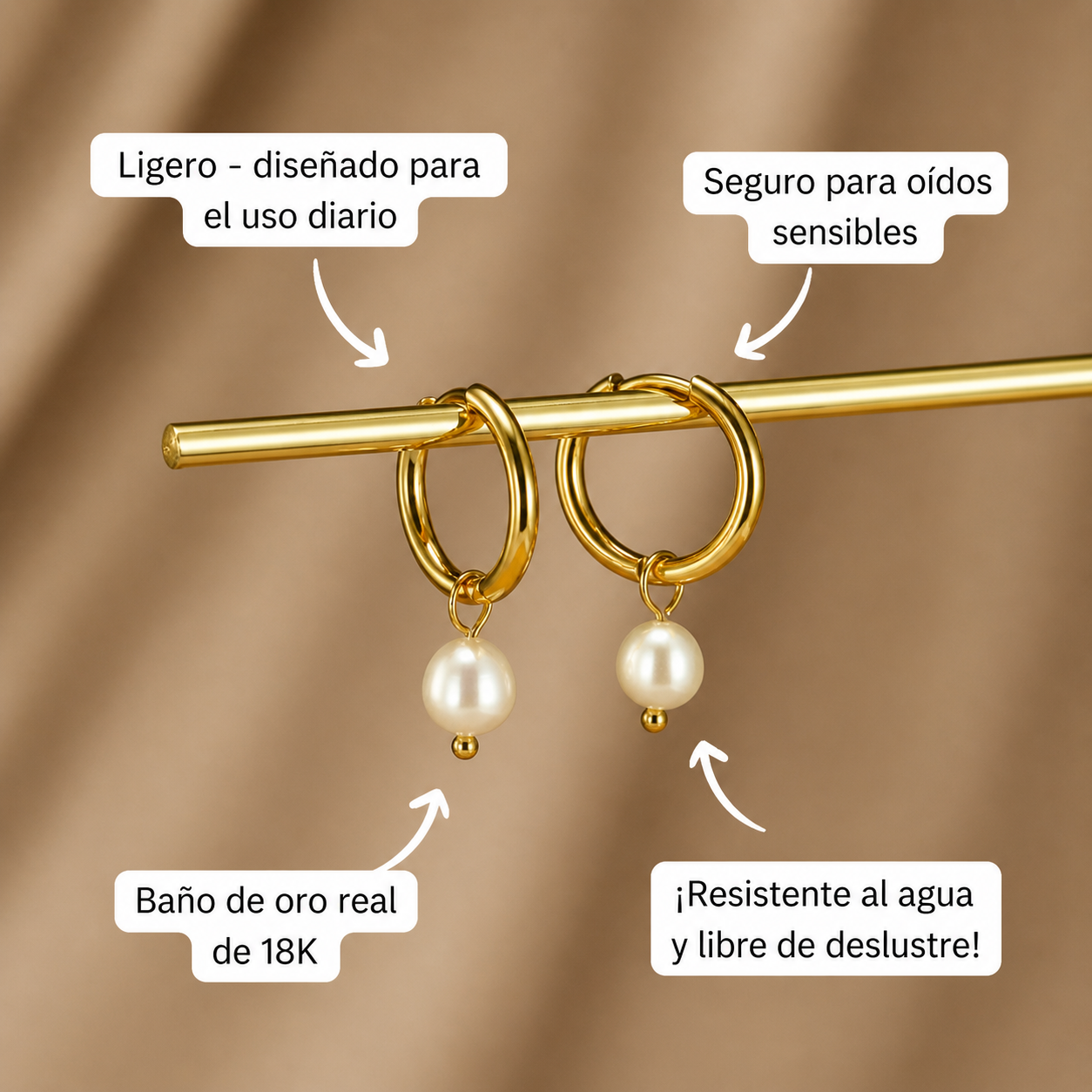 Bella - Pendientes de aro con perlas de agua dulce