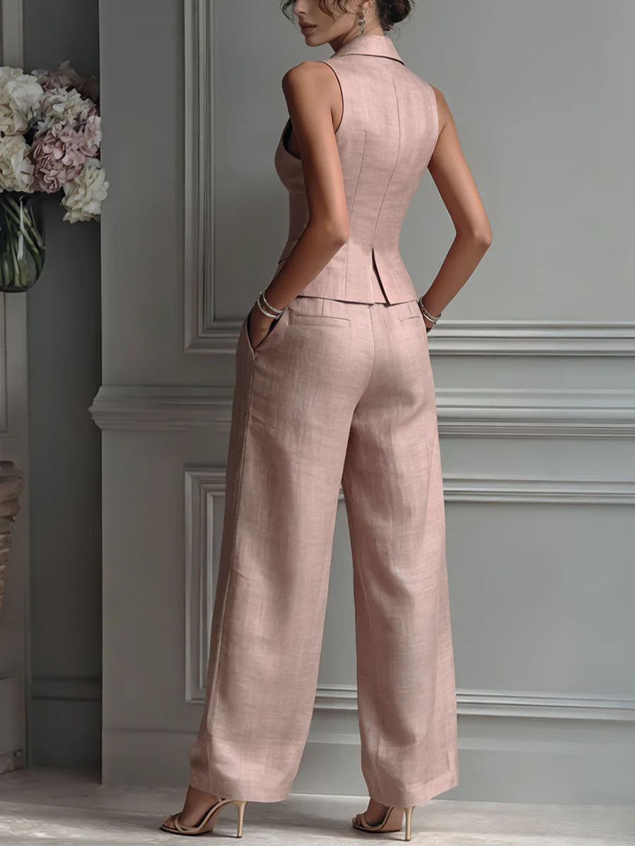Mila - Conjunto de dos piezas para mujer con cuello en V y botones