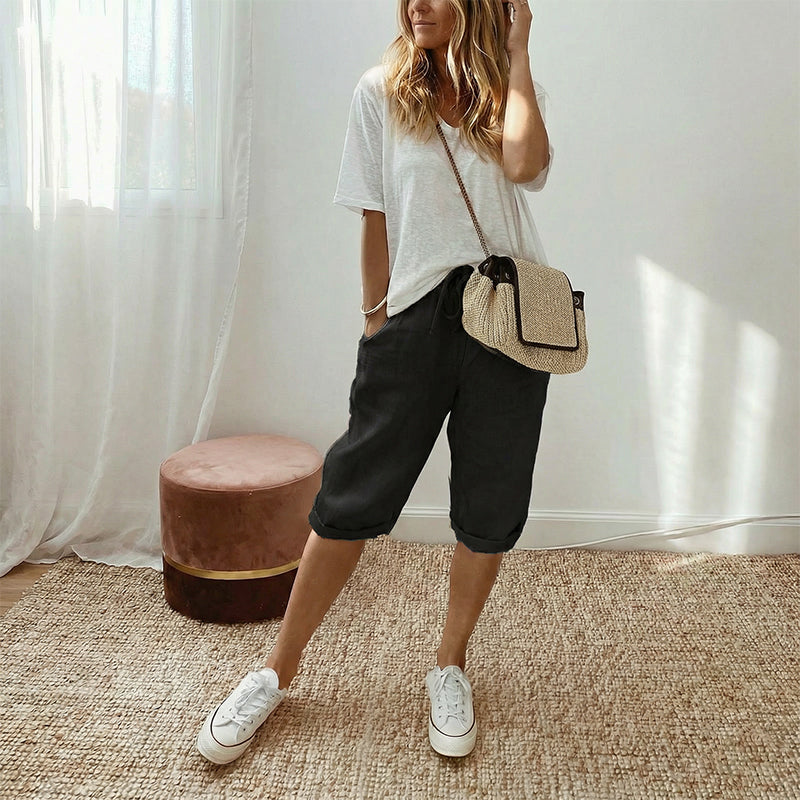 Julia- Pantalones capri de lino