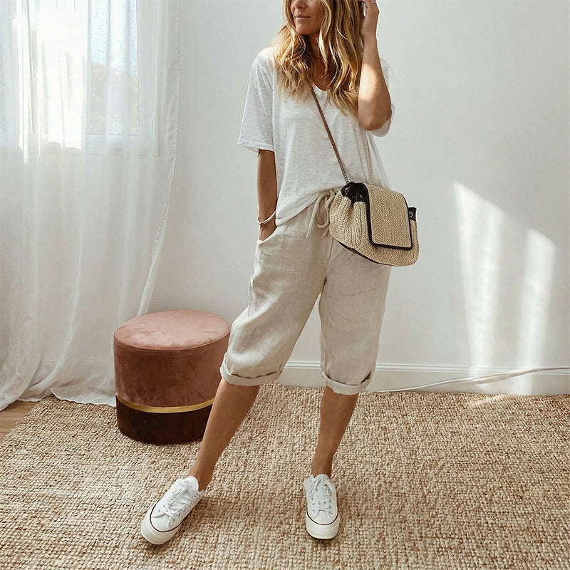 Julia- Pantalones capri de lino