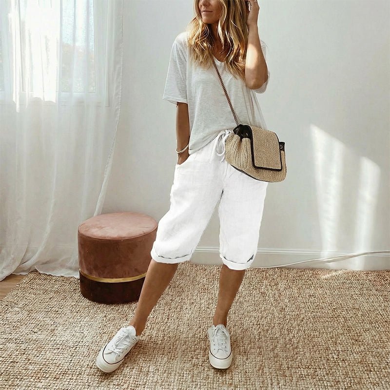 Julia- Pantalones capri de lino