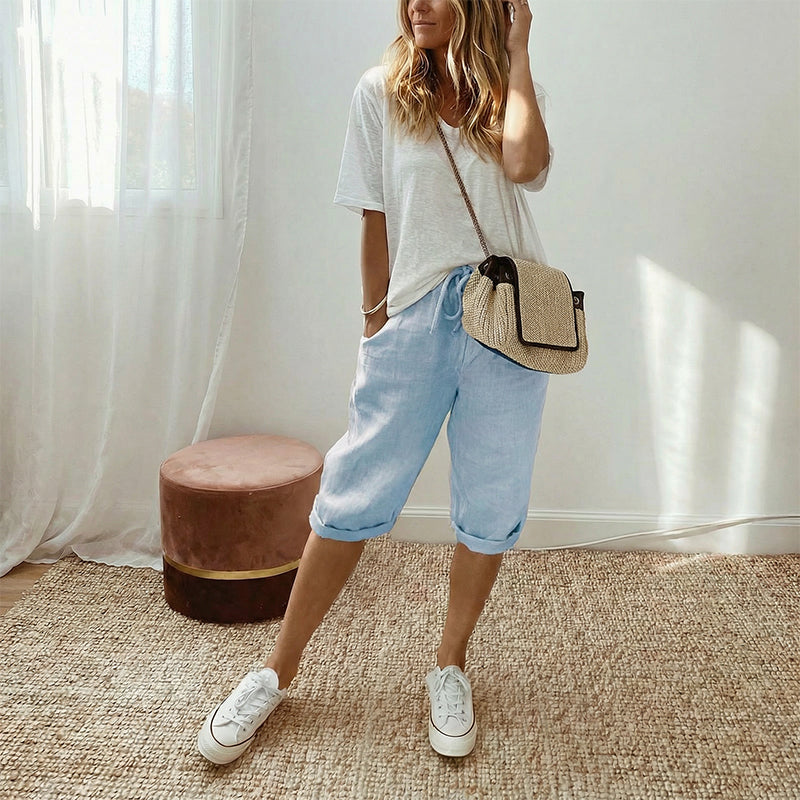 Julia- Pantalones capri de lino