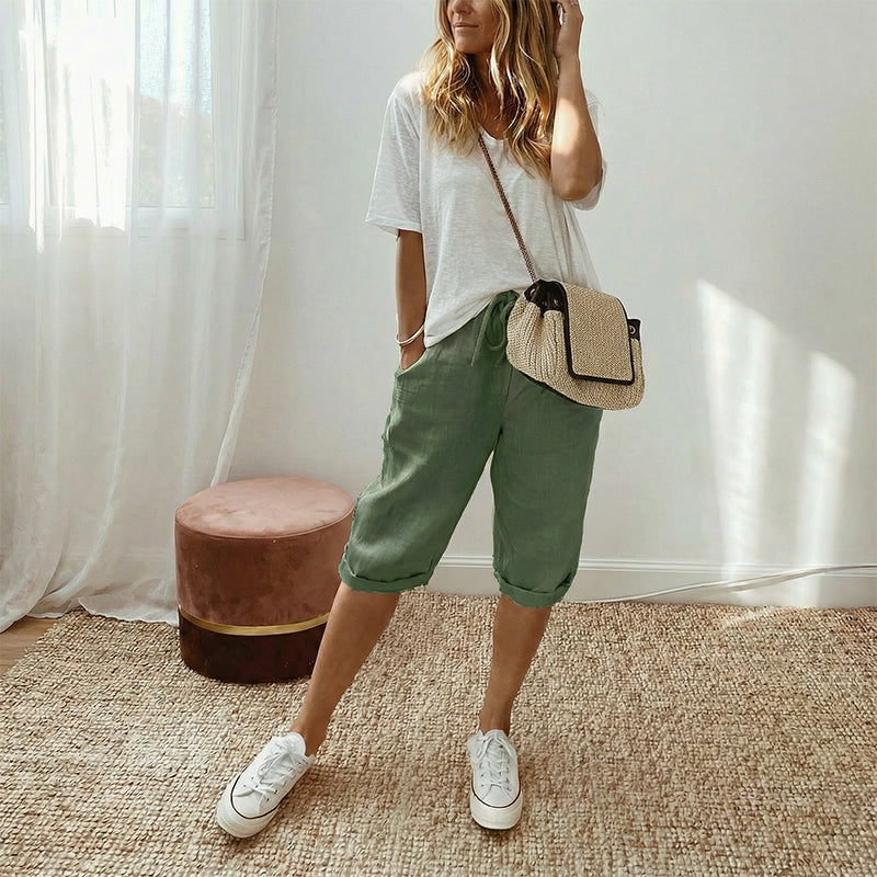 Julia- Pantalones capri de lino
