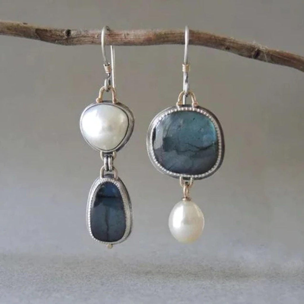 Carol - Pendientes vintage de perlas y piedra azul