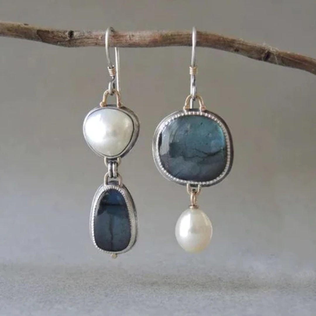 Carol - Pendientes vintage de perlas y piedra azul